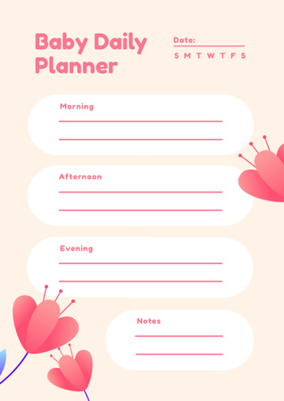 Lovely Baby Daily Notes with Pink Flowers Schedule Planner Design Template
