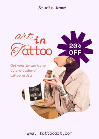 Template di design Tatuaggi colorati con sconto dall'offerta degli artisti Flayer