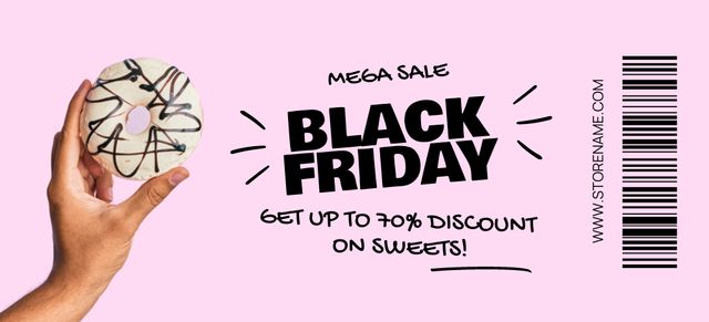 Sweets Sale on Black Friday with Donut in Hand Coupon 3.75x8.25in Πρότυπο σχεδίασης