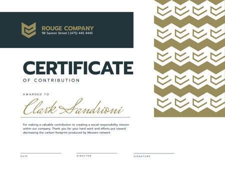 Corporate Contribution Award in golden Certificate Design Template