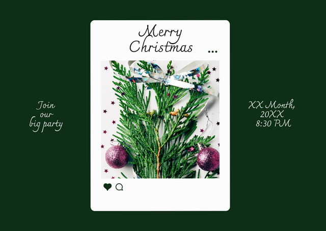 Christmas Celebration Party with Twigs and Baubles Card Tasarım Şablonu