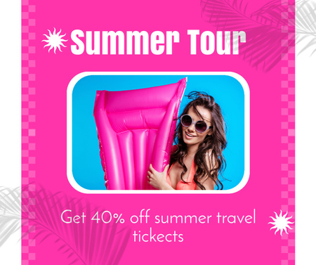 Discount on Summer Tour on Pink Ad Facebook Design Template