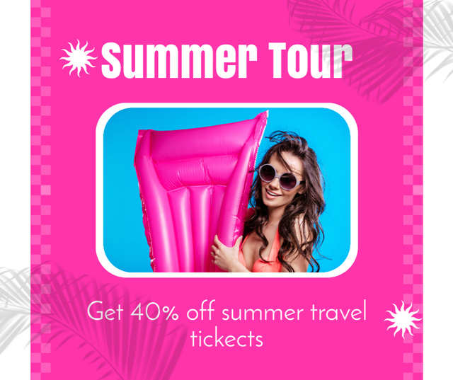 Plantilla de diseño de Discount on Summer Tour on Pink Ad Facebook 
