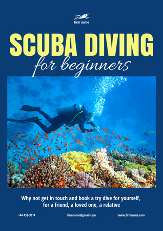 Scuba Diving Ad with Diver floating near Reef Poster Design Template