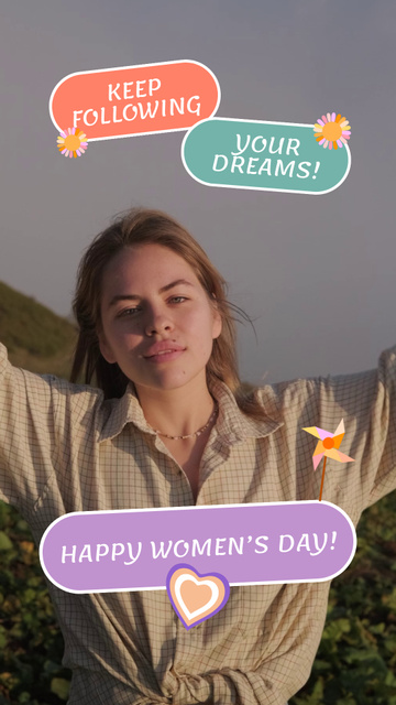 Designvorlage Happy Women's Day Greeting With Sunset für TikTok Video