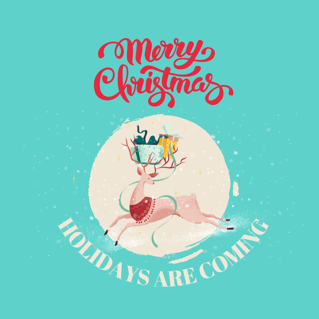 Platilla de diseño Christmas Holiday Celebration with Deer carrying Gifts Instagram