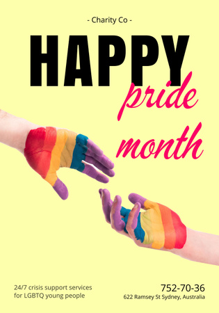 Plantilla de diseño de Motivación de apoyo LGBT con manos en colores del arco iris Poster 28x40in 
