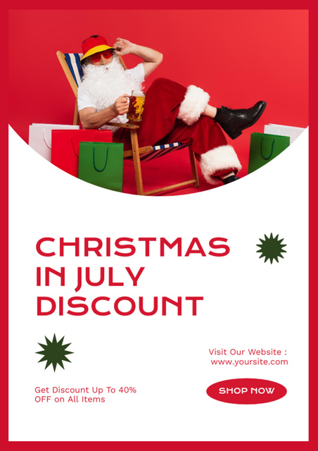Christmas in July Discount Santa Sitting in Chaise Lounge Flyer A4 Šablona návrhu