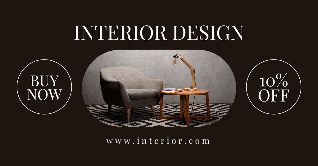 Discount Offer on Interior Designs with Stylish Armchair Facebook AD tervezősablon