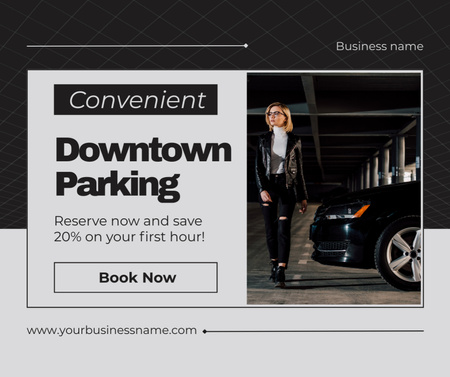 Offer Discounts on Downtown Parking Services Facebook Design Template