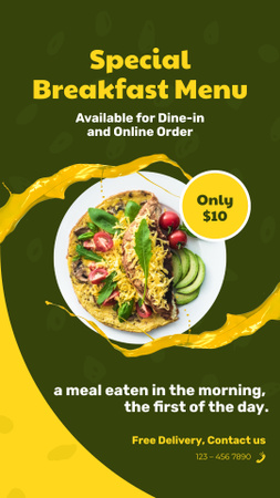 Special Breakfast Menu on Green and Yellow Instagram Story Design Template