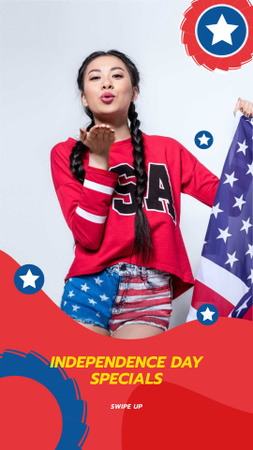 Designvorlage USA Independence Day Special Offer with Girl sending Kiss für Instagram Story