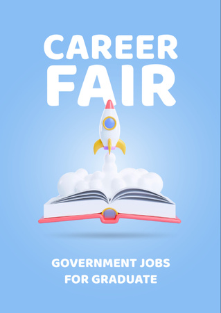 Career Fair Announcement with Rocket Launch on Top of Book Flyer A6 Design Template