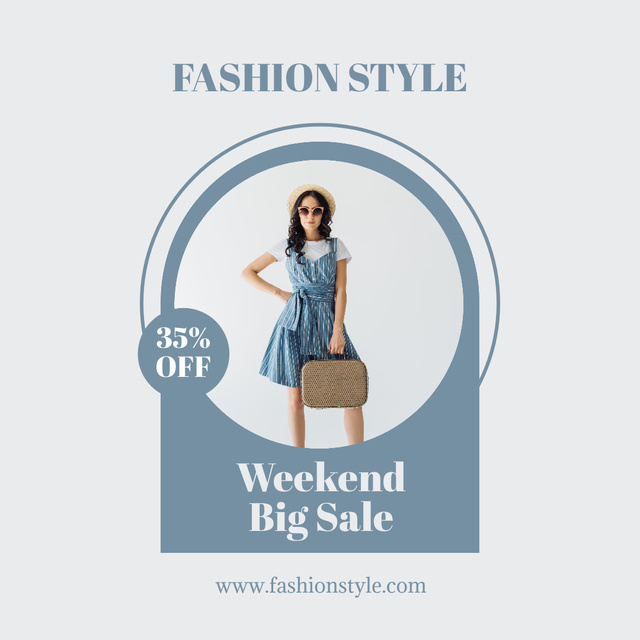 Weekend Big Sale Announcement with Stylish Girl in Blue Dress Instagram Šablona návrhu