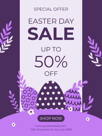 Modèle de visuel Annonce de vente de Pâques avec des oeufs de Pâques sur violet - Poster US