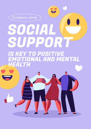 Call for Social Support People with Emoticons Poster tervezősablon