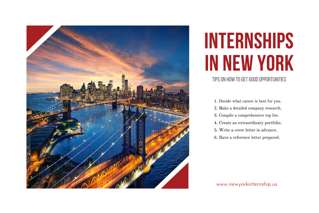 Designvorlage Helpful Tips Internships in New York Announcement with City View für Poster 24x36in Horizontal