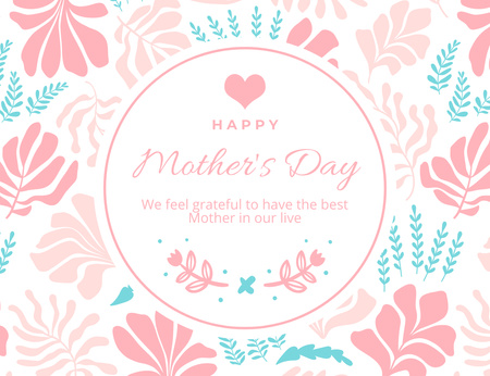 Ontwerpsjabloon van Thank You Card 5.5x4in Horizontal van Mother's Day Greeting with Cute Leaves Pattern