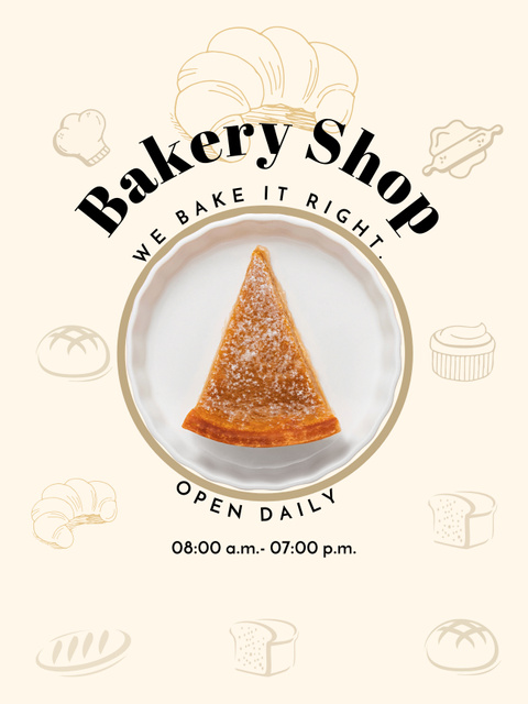 Ontwerpsjabloon van Poster US van Bakery Shop Promotion with Piece of Delicious Cake