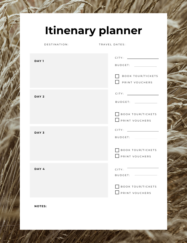 Itinerary Planner in Wheat Frame Notepad 8.5x11in – шаблон для дизайну