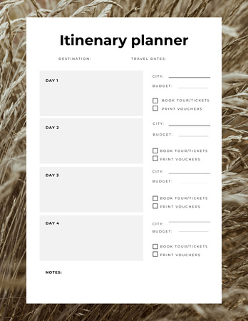 Planejador de itinerário em estrutura de trigo Notepad 8.5x11in Modelo de Design