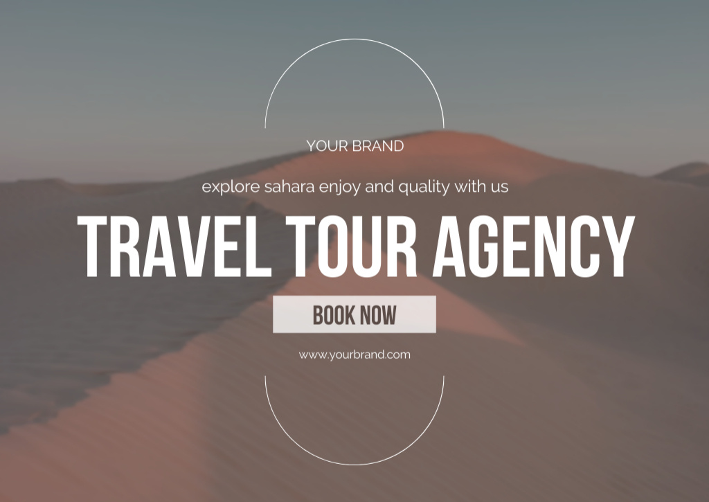 Tour Offer by Travel Agency with Desert and Sand-Dunes Card Design Template