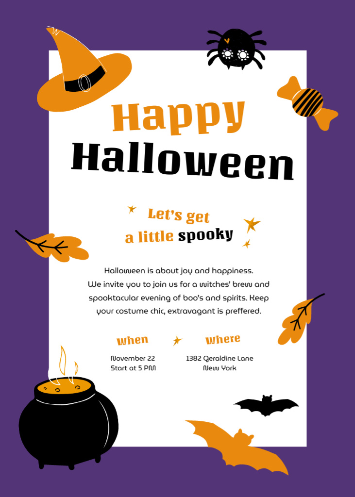 Halloween Greeting with Pumpkin and Witch Hat Invitation Design Template