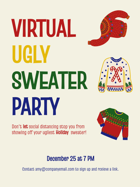 Virtual Ugly Sweater Party Celebration Announcement Poster 36x48in Design Template