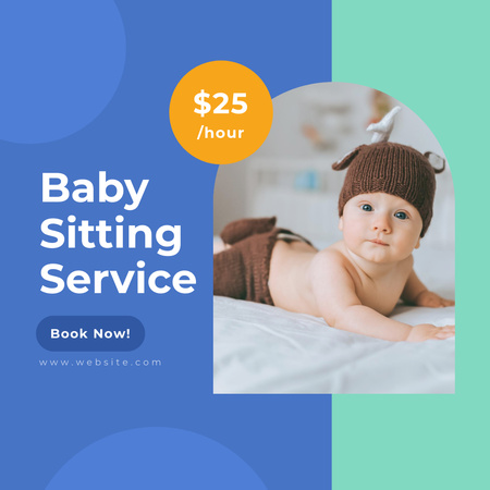 Expert Babysitters Services Ad on Blue Instagram Design Template