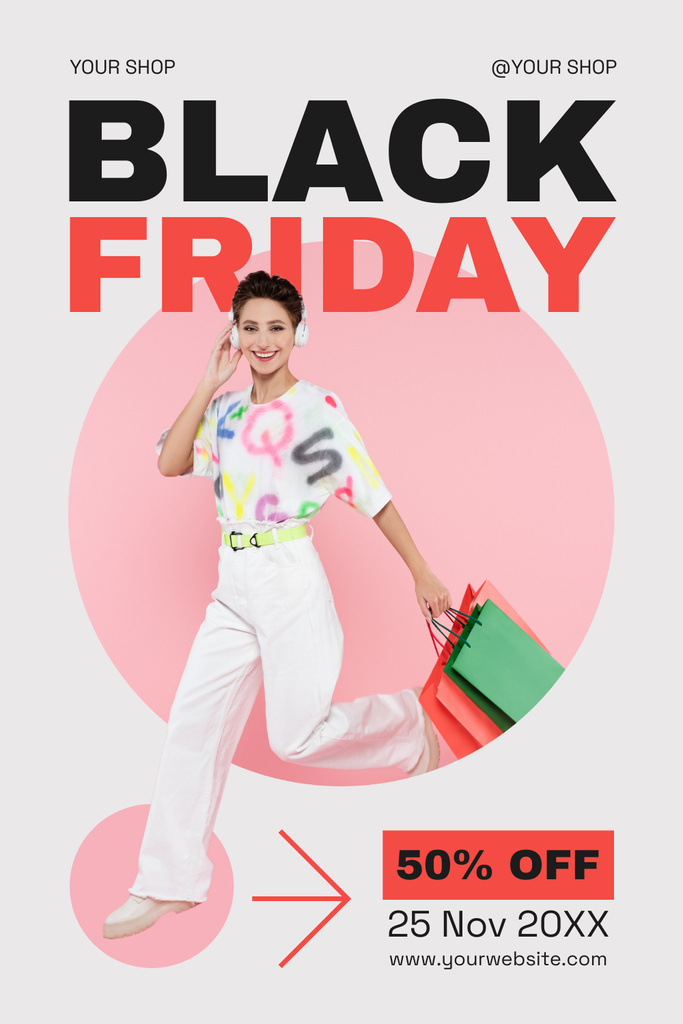Black Friday Discount on Fashion Items and Accessories Pinterest Tasarım Şablonu