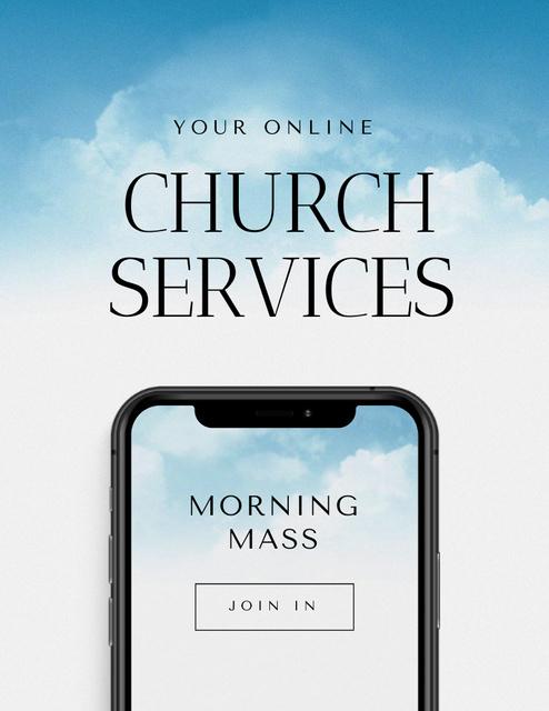 Morning Mass And Church Services On Mobile App Flyer 8.5x11in Tasarım Şablonu