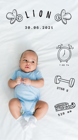 Cute Newborn Boy lying in Bed Instagram Story Modelo de Design