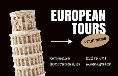Ontwerpsjabloon van Business Card 85x55mm van Travel Agency Ad with Leaning Tower of Pisa