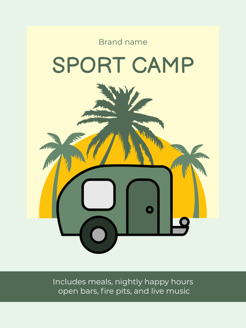 Announcement of Sports Camp on Beach with Palm Trees Poster US Tasarım Şablonu