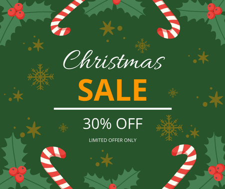 Christmas Sale Announcement on Green Background Facebook Design Template