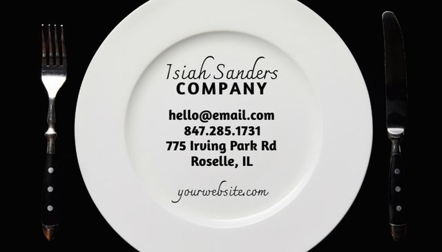 Catering Services Offer with Plate on Table Business Card USデザインテンプレート