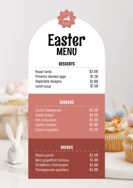 Offer of Easter Meals with Cute Sweet Cupcakes Menu – шаблон для дизайна