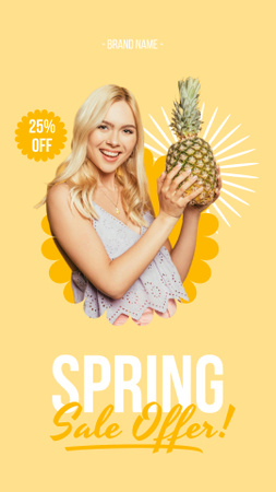 Spring Offer with Cute Blonde with Pineapple Instagram Story Design Template