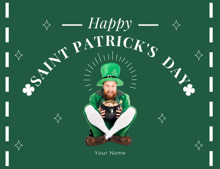 Patrick's Day Greeting with Red Bearded Irish Man Thank You Card 5.5x4in Horizontal Design Template