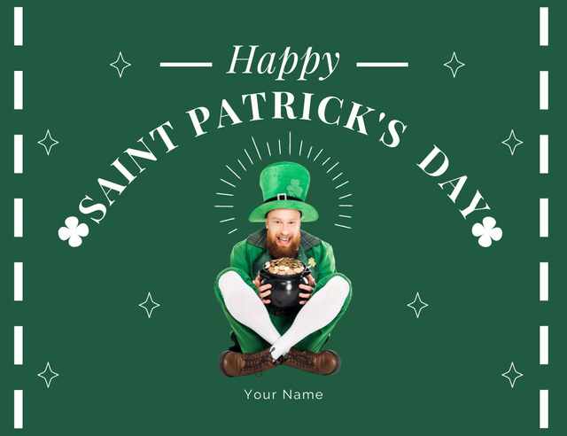 Patrick's Day Greeting with Red Bearded Irish Man Thank You Card 5.5x4in Horizontal Design Template