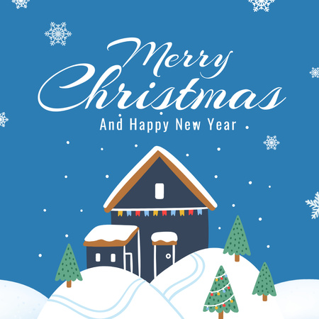Christmas Greeting with Cute Decorated House Instagram Design Template
