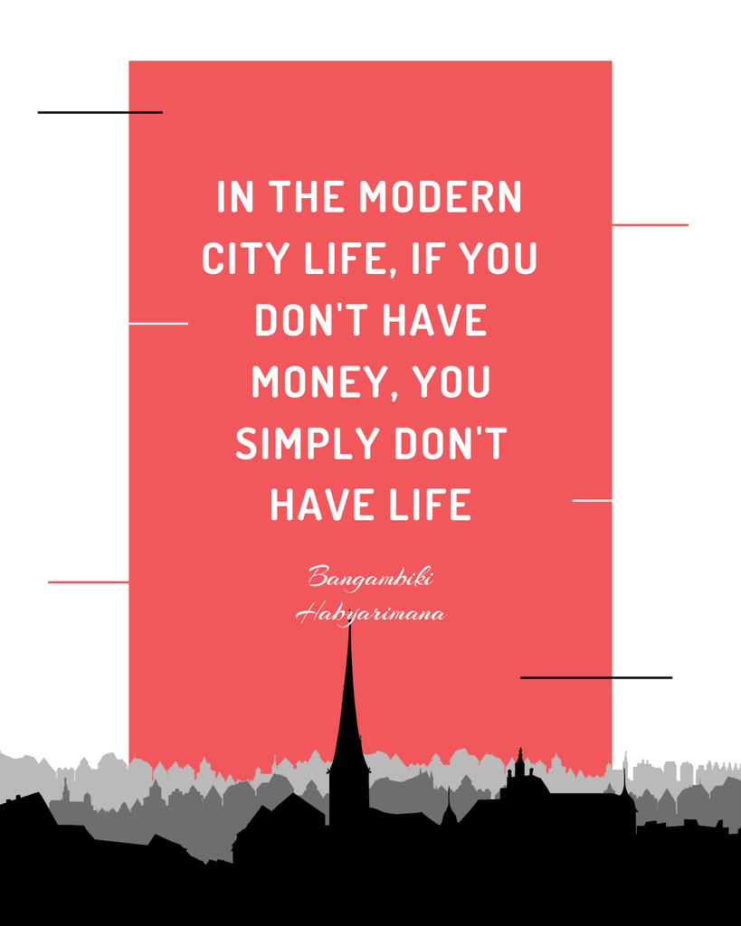 Quote about City Lifestyle with Silhouettes of Buildings Poster 16x20in Modelo de Design