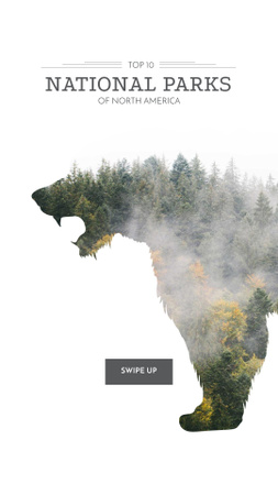 Plantilla de diseño de bosque en la silueta del oso salvaje Instagram Story 