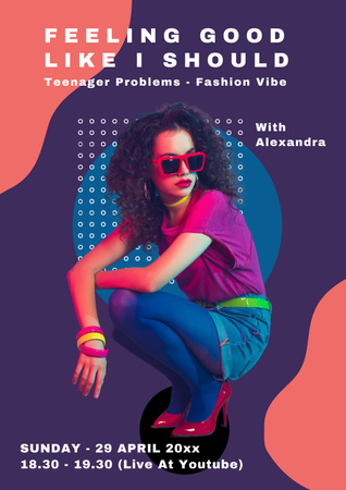 Ontwerpsjabloon van Poster van Kleurrijke outfit met zonnebril en discussie-evenement