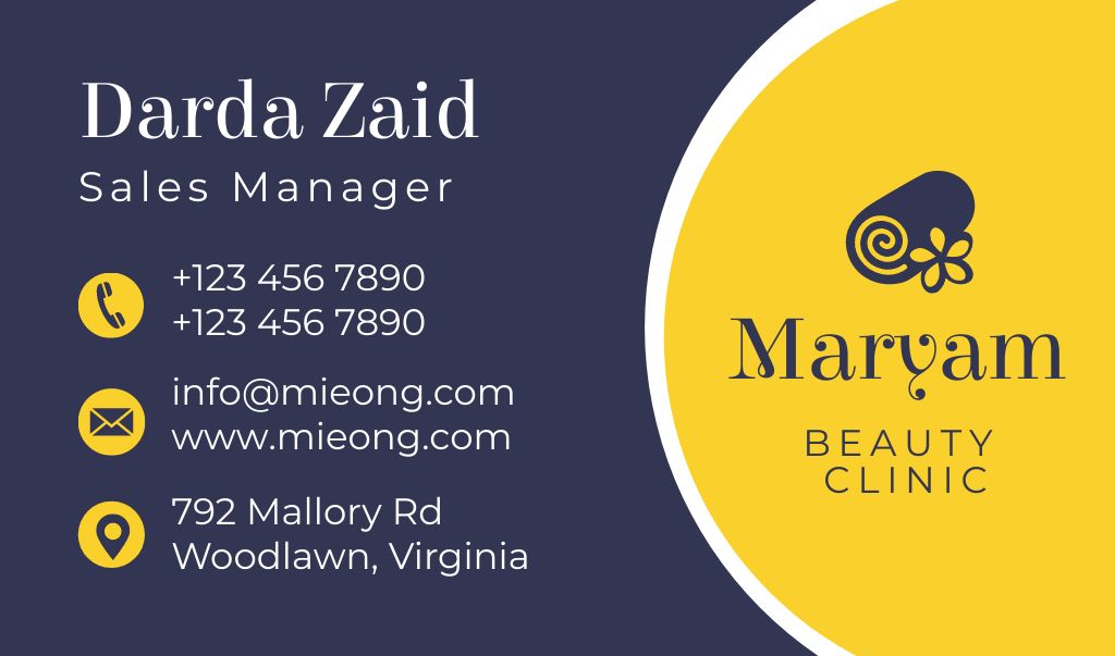 Contacts of Sales Manager of Beauty Clinic Services Business card Design Template