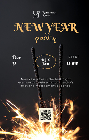New Year Party Announcement with Bright Sparkler Invitation 4.6x7.2in Design Template