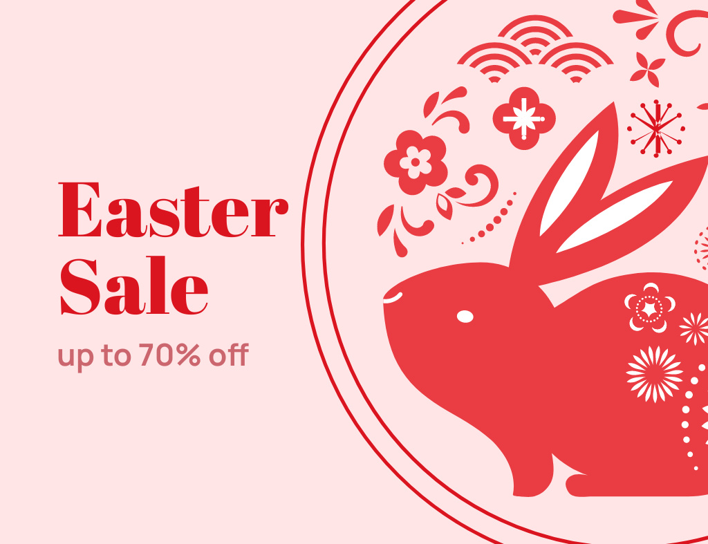 Easter Sale Announcement with Folk Illustration Thank You Card 5.5x4in Horizontalデザインテンプレート