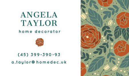Home Decorator Contacts in Floral Pattern Business card Design Template