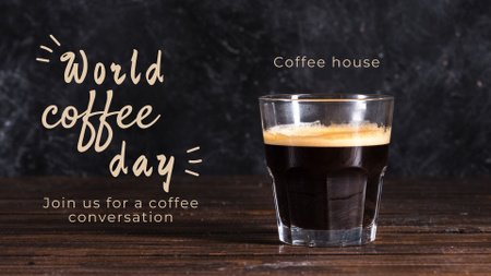 Cafe Ad with Coffee in Glass FB event cover Design Template