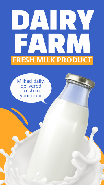 Fresh Farm Milk in Bottles Instagram Story – шаблон для дизайна